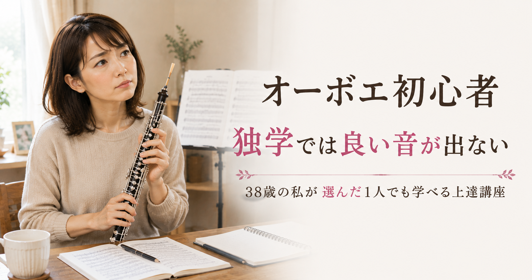 オーボエを独学しても良い音が出ず練習方法に悩む38歳の初心者女性